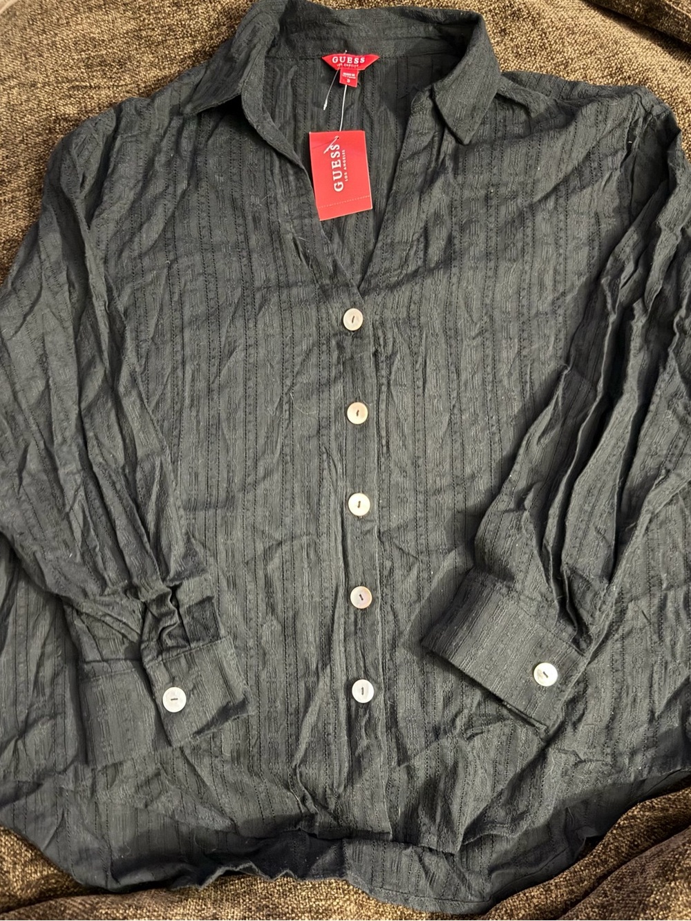 GUESS Women Charcoal Textured Button-Down Shirt